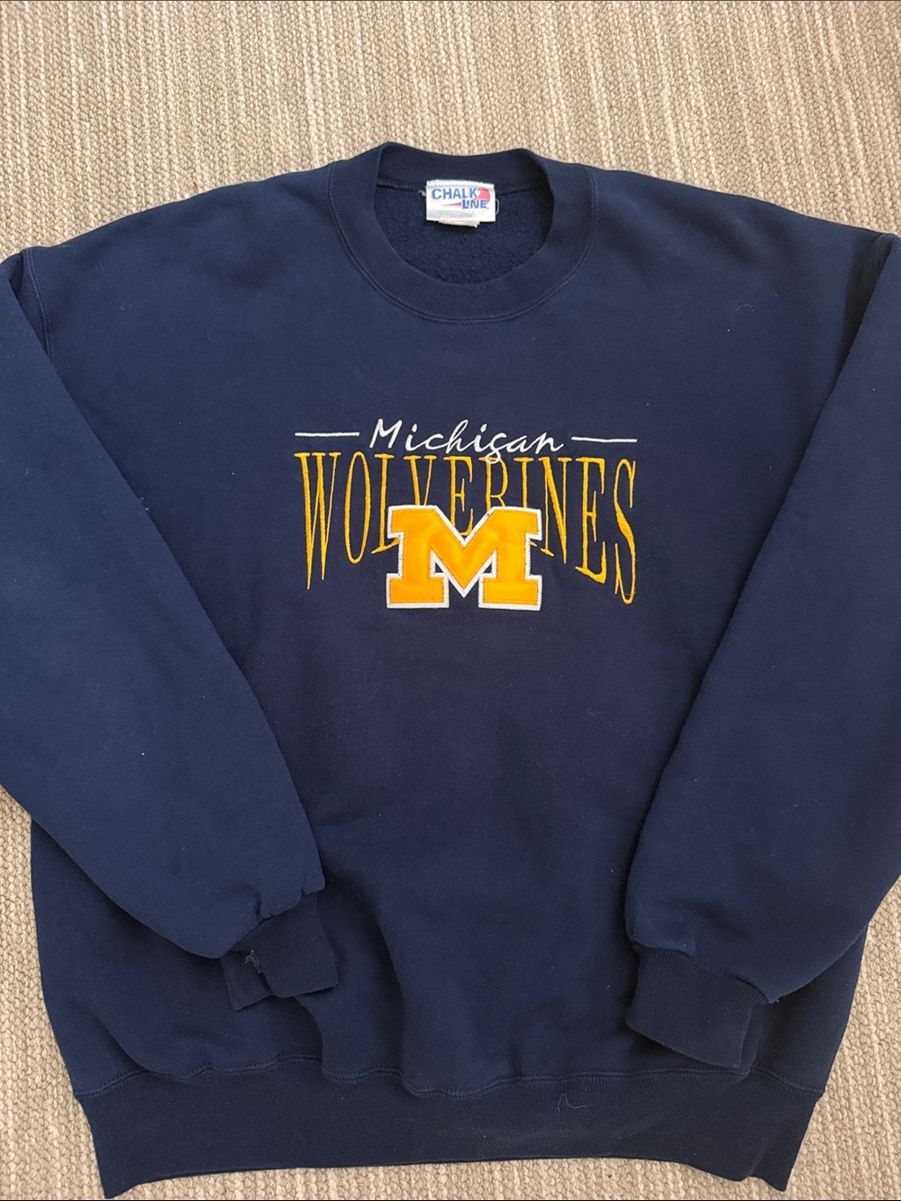 Michigan Wolverines Navy Crewneck Sweatshirt with Yellow M